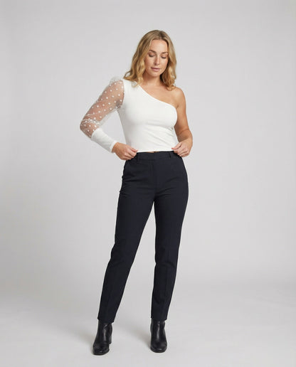 Damen Bodysuit Asymmetrisch Puffärmel Eleganz