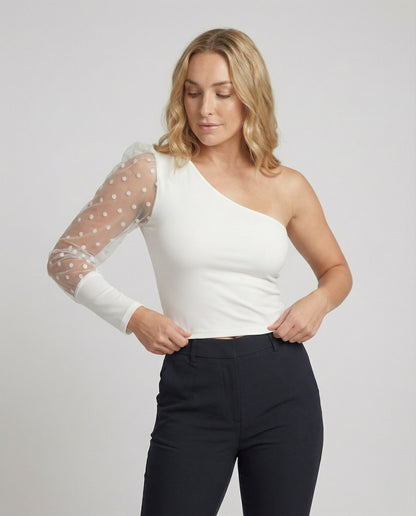 Damen Bodysuit Asymmetrisch Puffärmel Eleganz - Norvielle