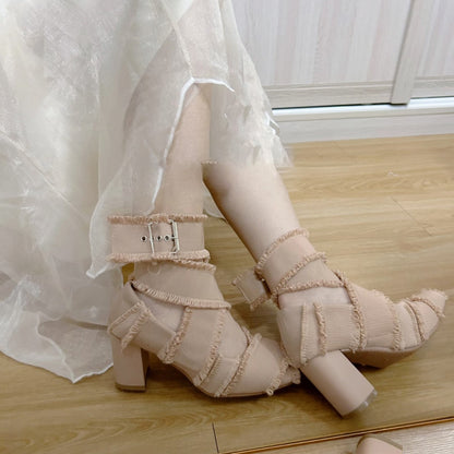 Damen High Heels Riemendesign Fransen