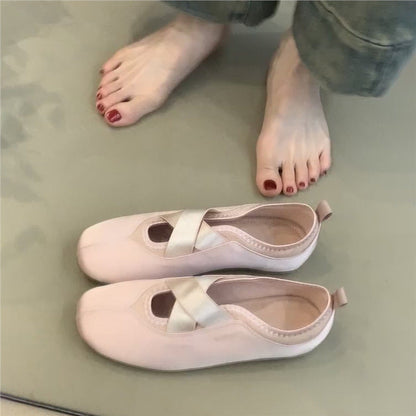 Damen Ballerinas Kreuzriemen Bequem