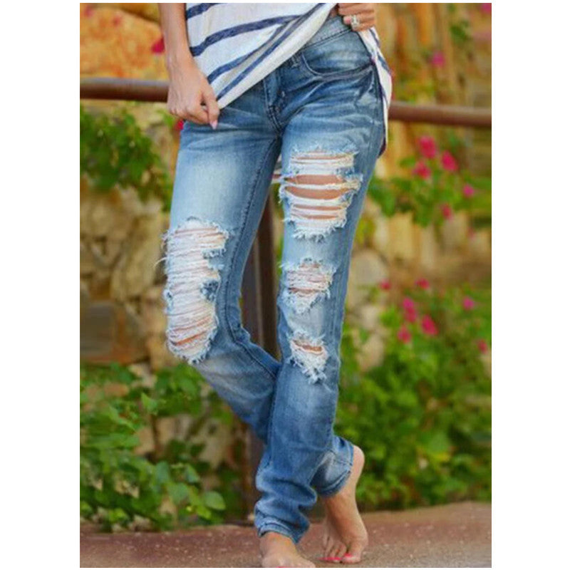 Damen Ripped Jeans Lässig Ausgefranste Jeans Schwarz - Norvielle