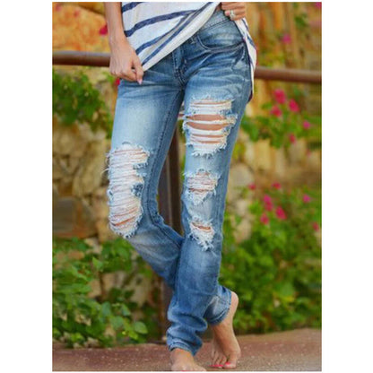 Damen Ripped Jeans Lässig Ausgefranste Jeans Schwarz - Norvielle