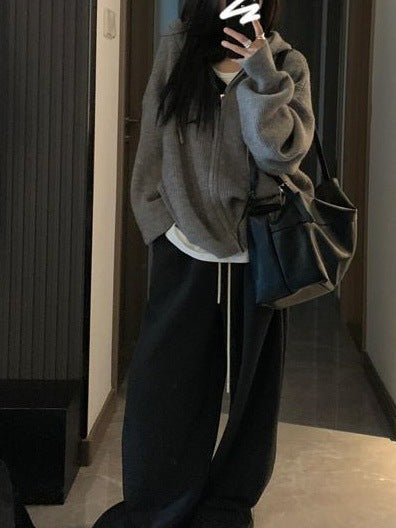 Damen Strickhoodie Großzügig mit Kapuze und Reißverschluss Weich
