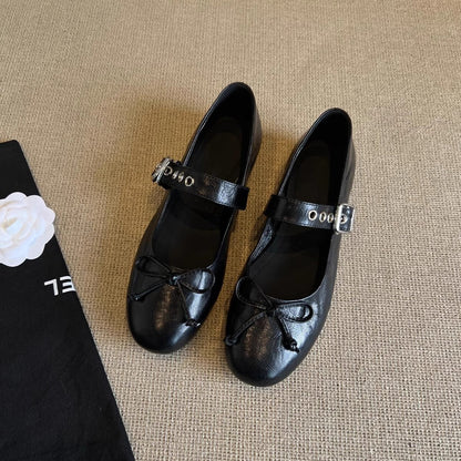 Damen Ballerinas mit Schleifen Detail und Riemenverschluss