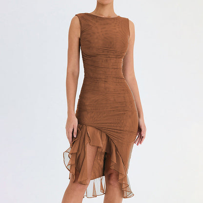 Damenkleid Asymmetrisch Figurbetont Rüschenkleid