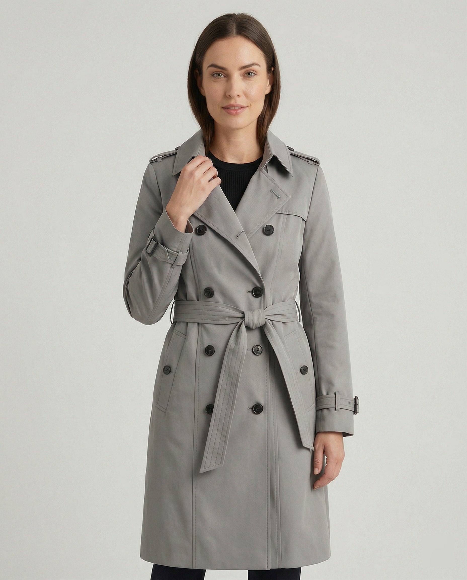 Damen Trenchcoat Groß geschnitten Taillengürtel Modern Schwarz - Norvielle