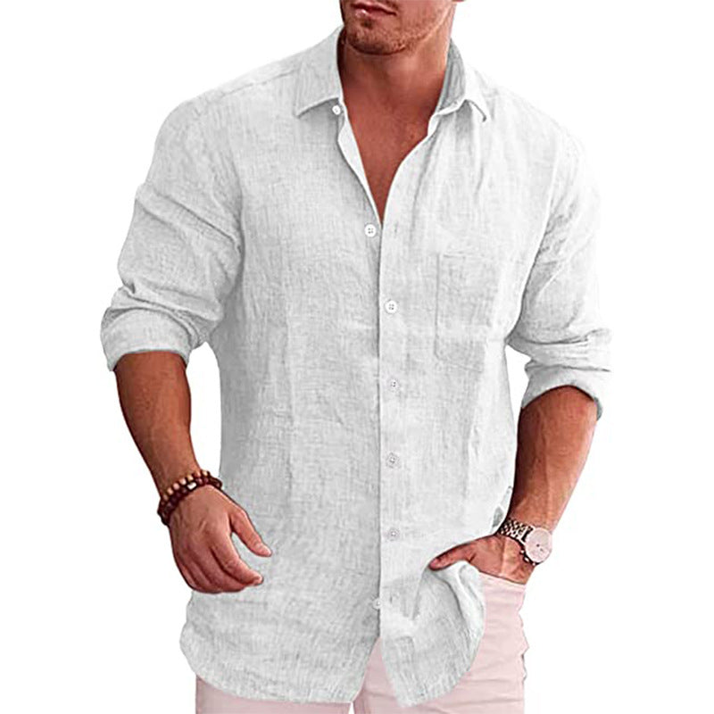 Herren Leinenhemd Rollkragen Lässig Sommer