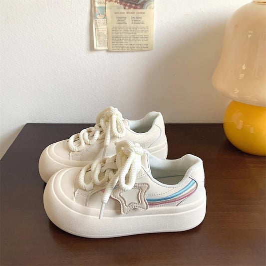 Damen Sneaker mit Sternen Motiv Komfort Plateau Schuhe - Norvielle