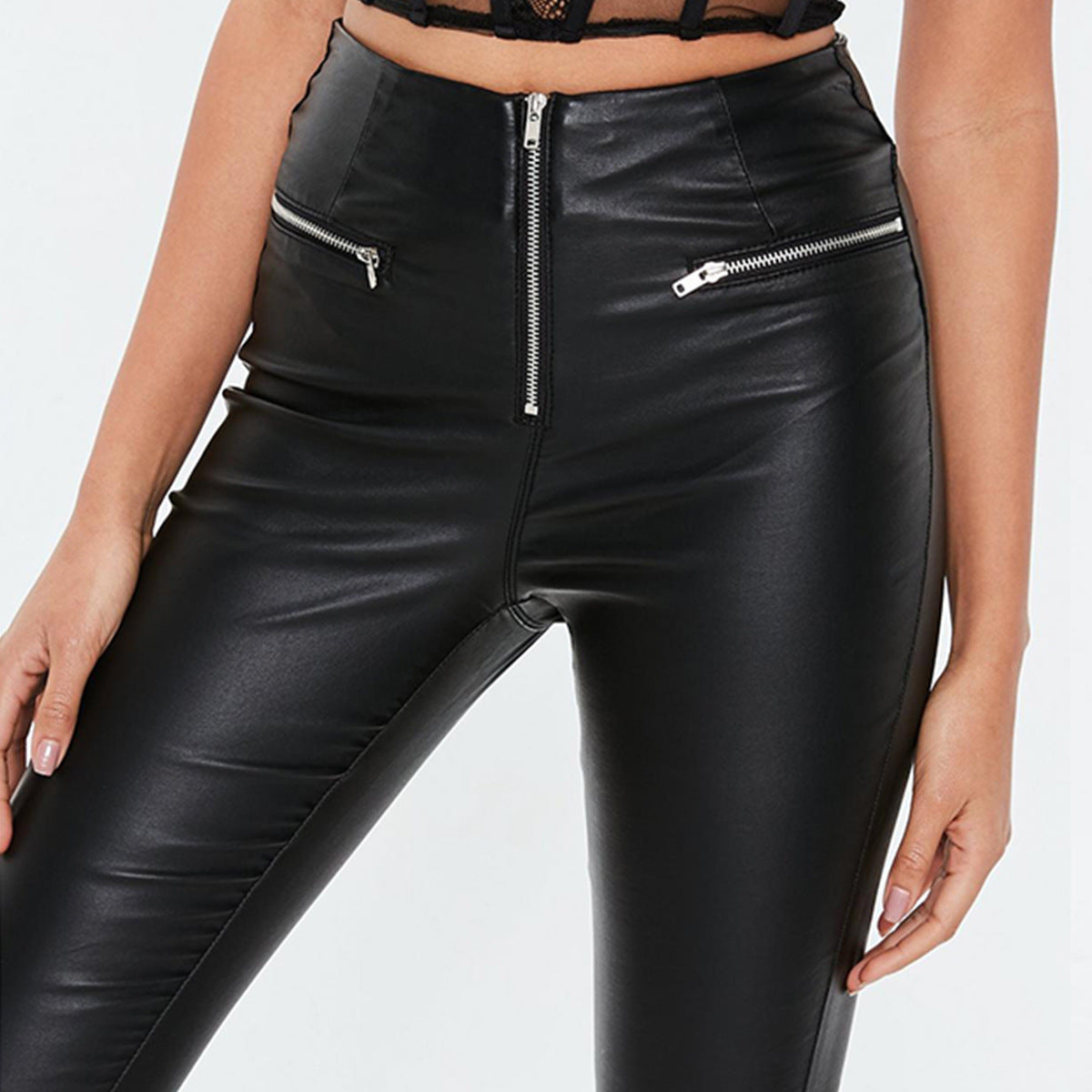 Damen Leggings Lederoptik Stretch