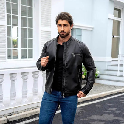 Herren Lederjacke Reißverschluss Ledermantel