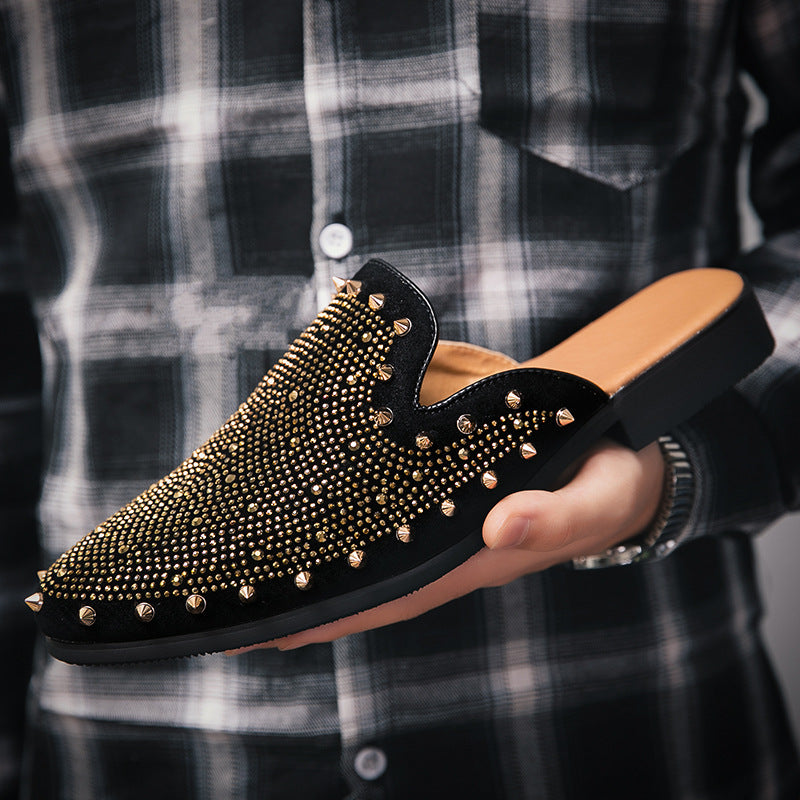 Damen Mokassins Weiches Innenfutter Nieten Lederschuhe Schwarz - Norvielle