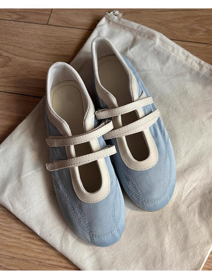 Damen Ballerinas Bequem Doppelriemen Atmungsaktives Material