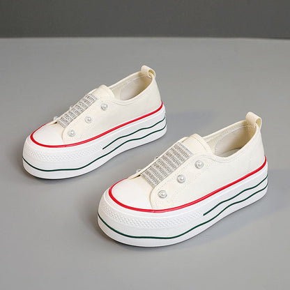 Damen Plateau Sneaker Glitzer Elastisch