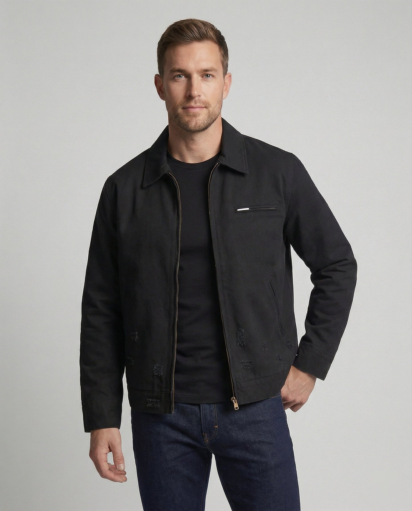 Lederjacke Detroit Style Vintage Leder Schwarz - Norvielle