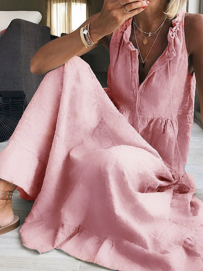 Damen Maxikleid Romantisch Mit Rüschen Lang
