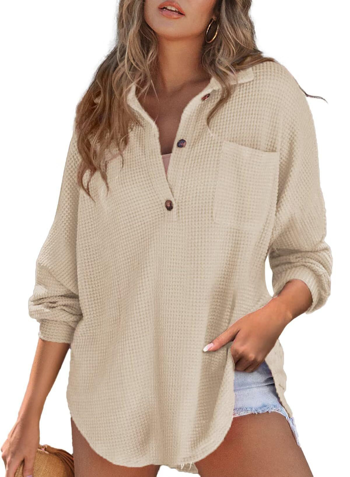 Damen Oversized Baumwollhemd mit Brusttasche und Knöpfen