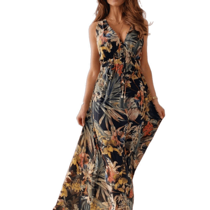 Damen Maxi-Kleid Sommer Tropical Lang Ärmelig