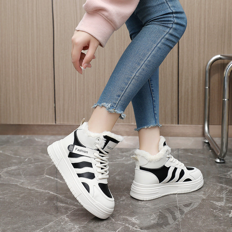 Damen Sneaker Robustes Kunstleder Bequem Hochflorig