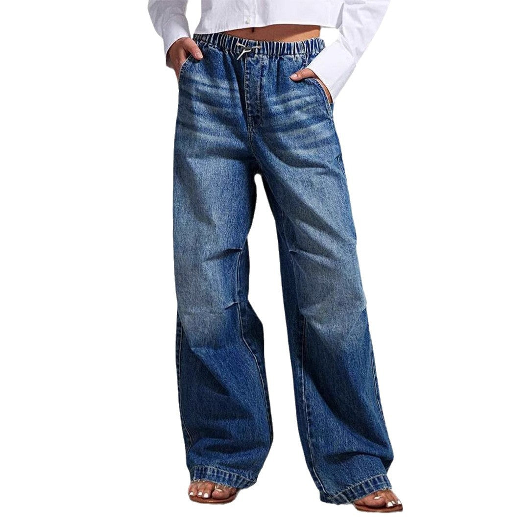 Damen Jeanshose Elastisch Weites Bein Lässig