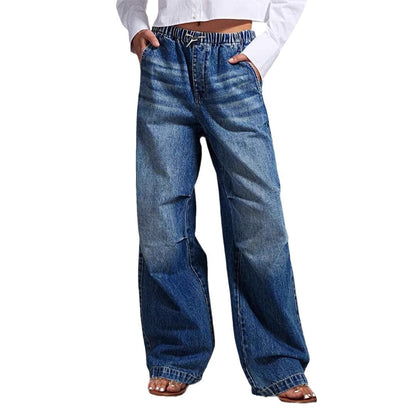 Damen Jeanshose Elastisch Weites Bein Lässig