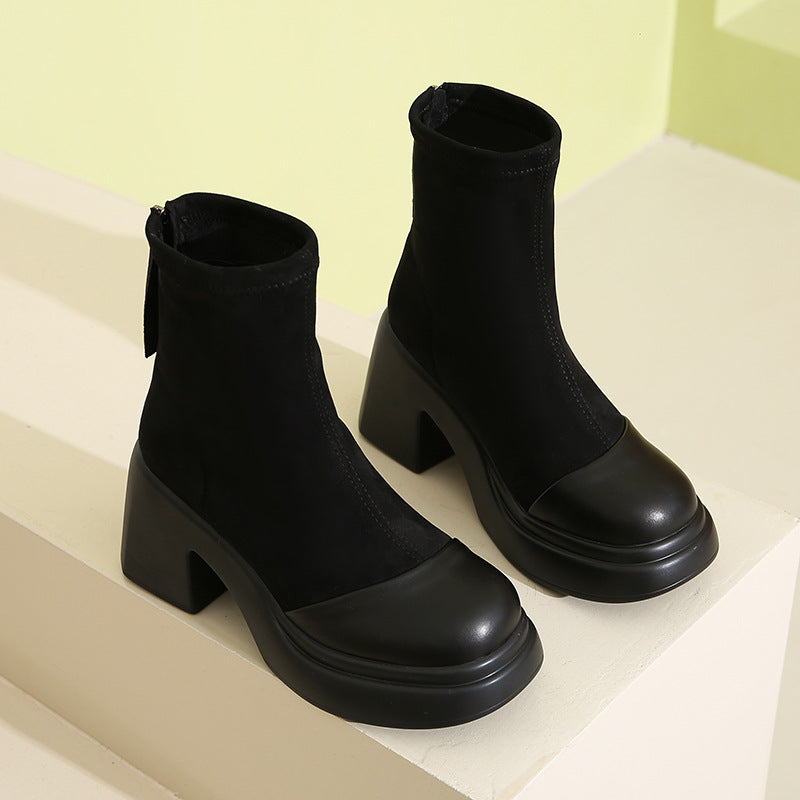 Damen Stiefeletten Elastisch Modisch Blockabsatz