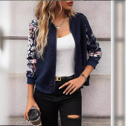 Damen Gepolsterte Jacke Blumenmuster Reißverschluss - Norvielle