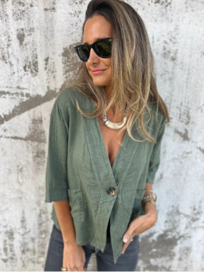 Damen Leinenblazer Kurzarm Leicht