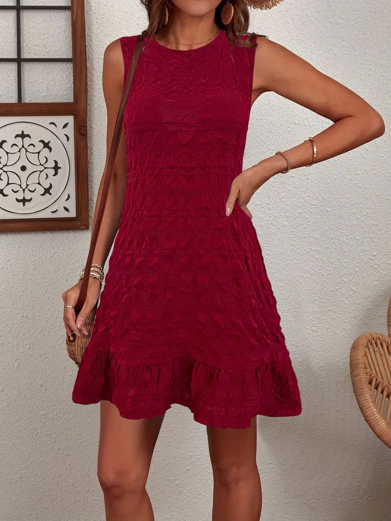 Damen Sommerkleid Ärmellos Rüschendetails Elegant Kurz