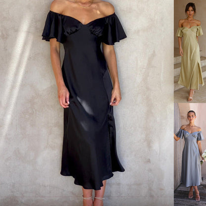 Damen Maxikleid mit Rüschendetails und Schlitz für den Sommer