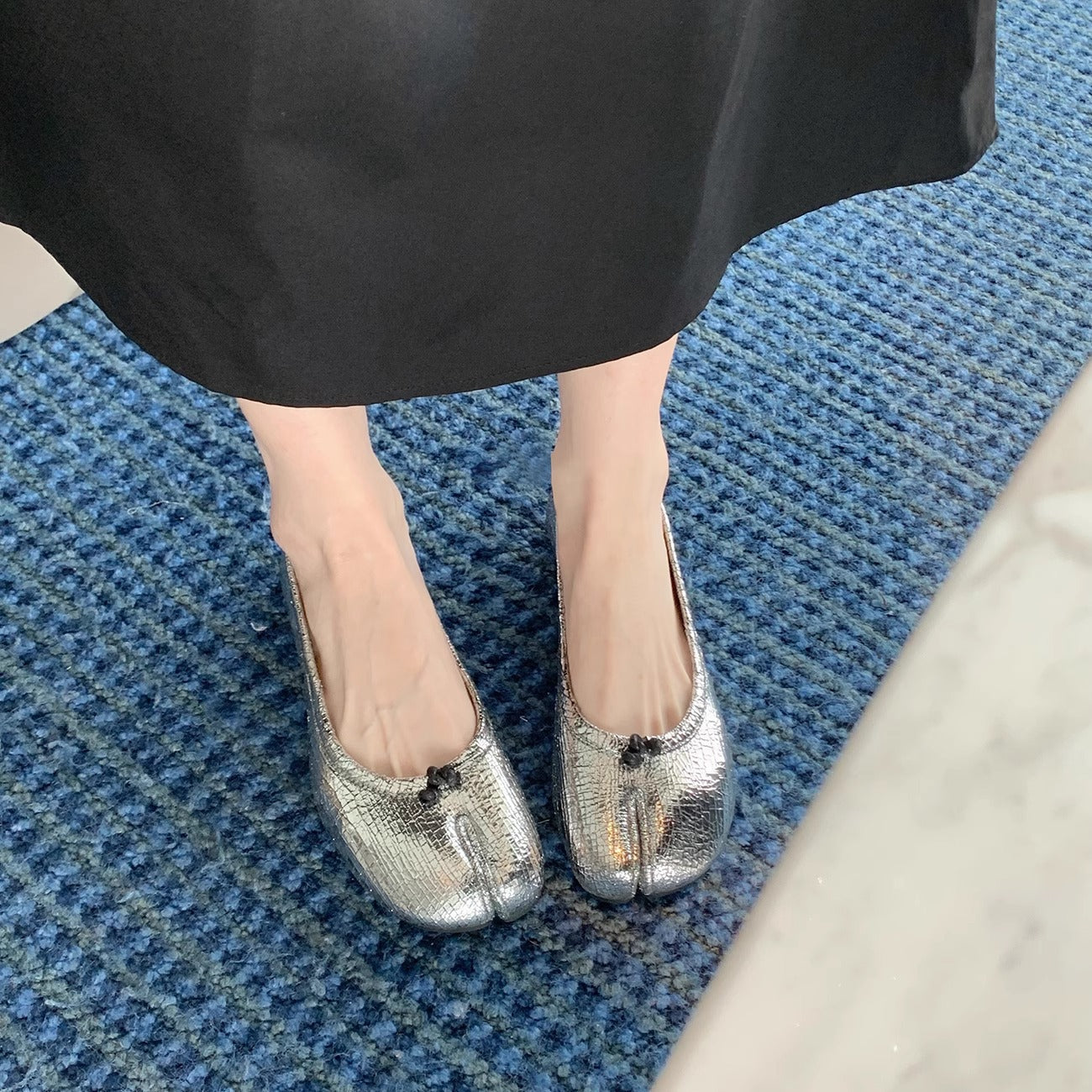Damen Ballerinas Glänzend Mit Schleife