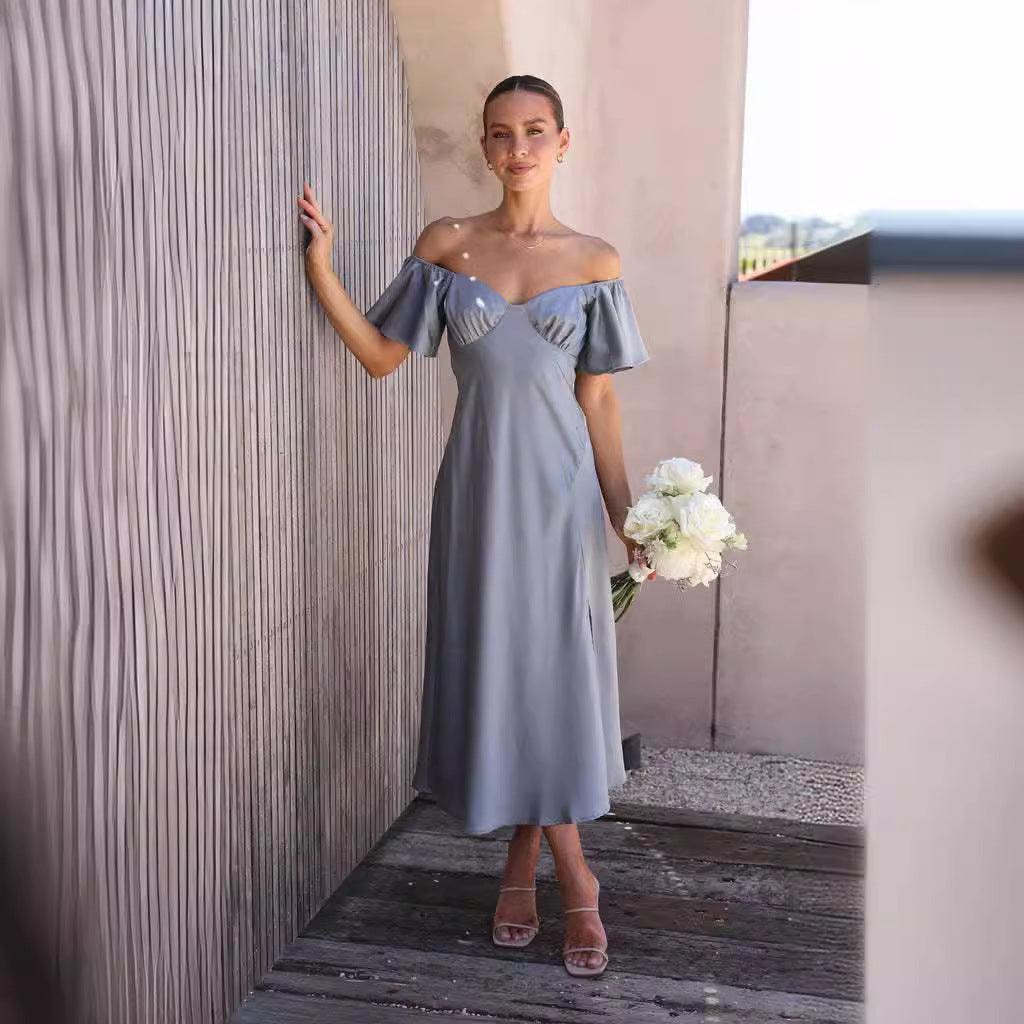 Damen Off-Shoulder Maxikleid Rüschen Elegant Schlitz - Norvielle