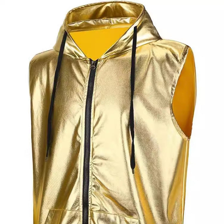 Herren Kapuzenweste Metallic Glanz Modern