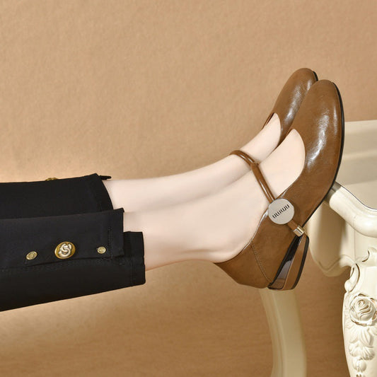 Damen Ballerinas Elegante Mary Jane Schuhe Komfort Blockabsatz - Norvielle