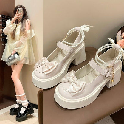 Damen Plateauschuhe Mit Perlenriemen Elegant Hochzeitsschuhe - Norvielle