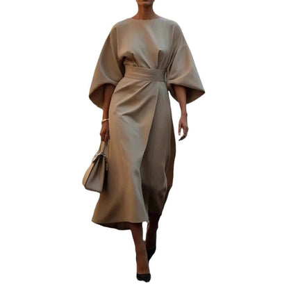 Damen Midikleid Puffärmel Elegant