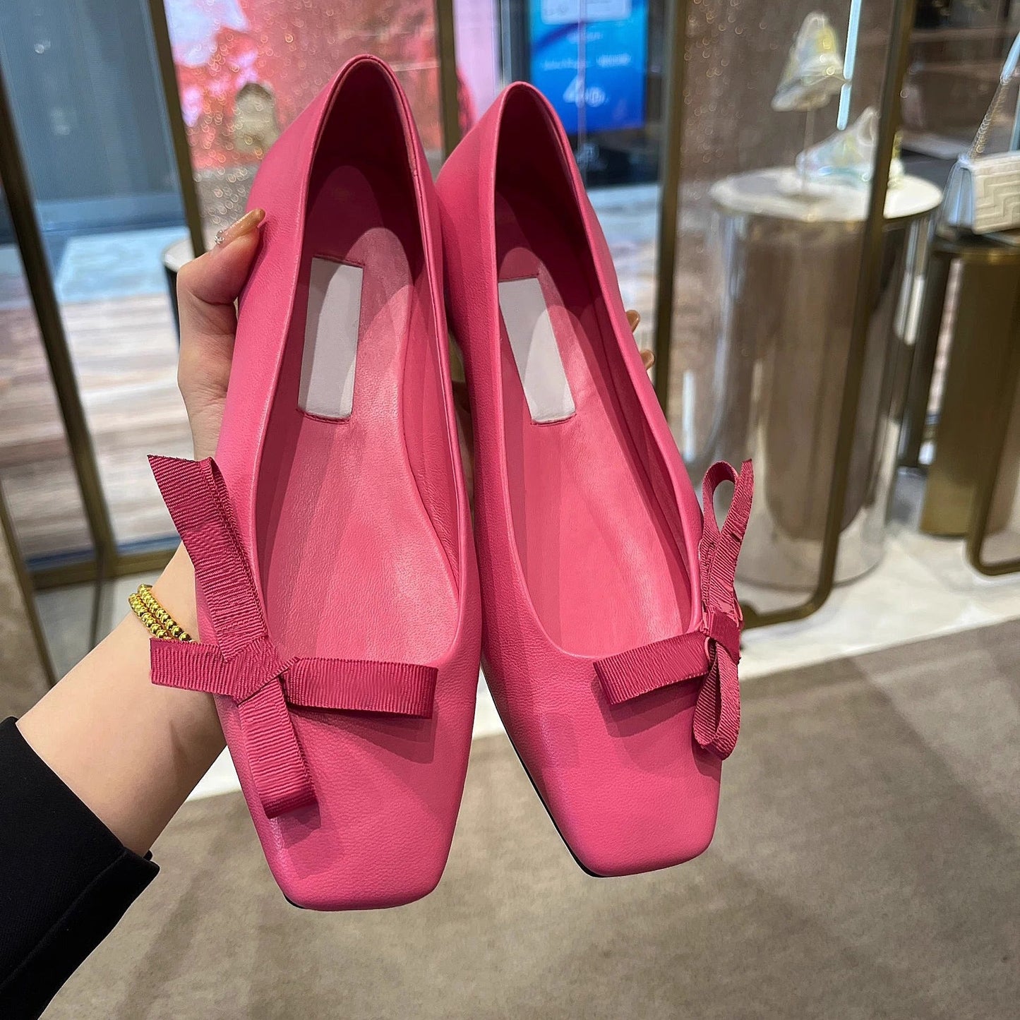 Damen Ballerinas Schleife Elegant Leder