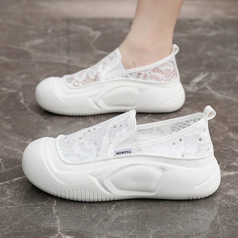 Damen Sneaker Bequem Spitze Elastisch Schnellverschluss