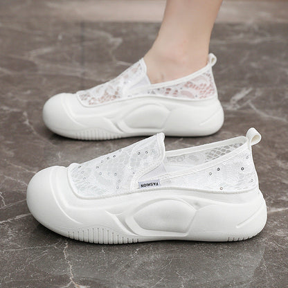Damen Sneaker Bequem Spitze Elastisch Schnellverschluss