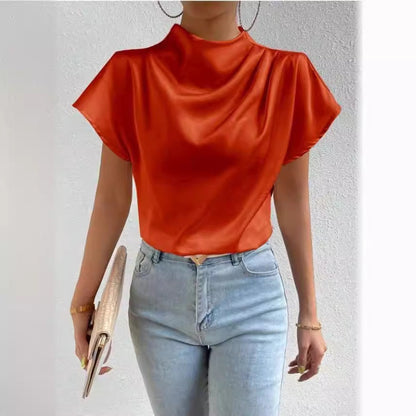 Damen Satinbluse Stehkragen Elegantes Design