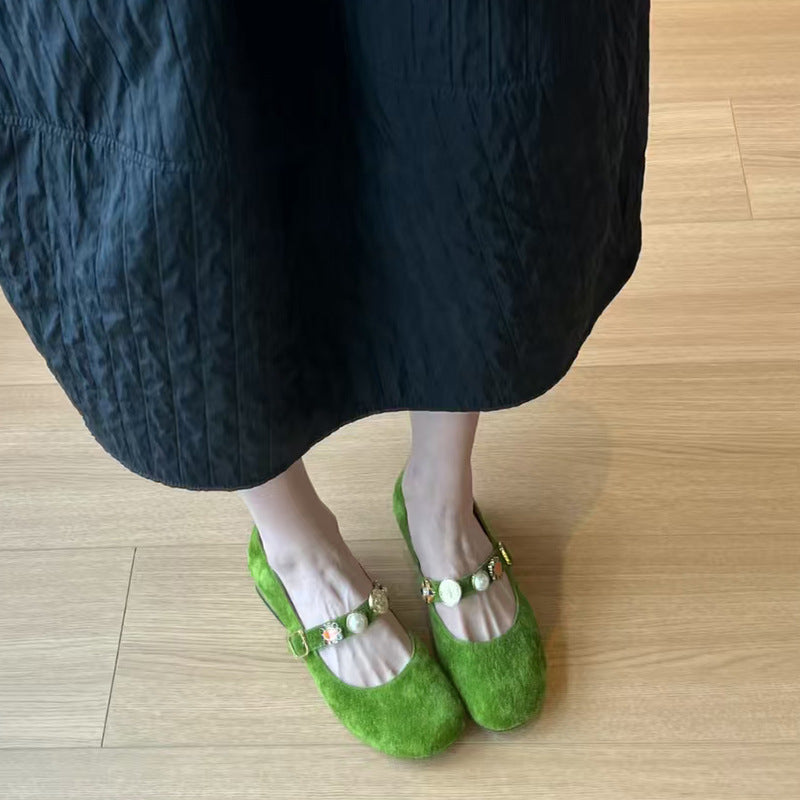 Damen Ballerinas mit Riemen Blumen Verzierungen
