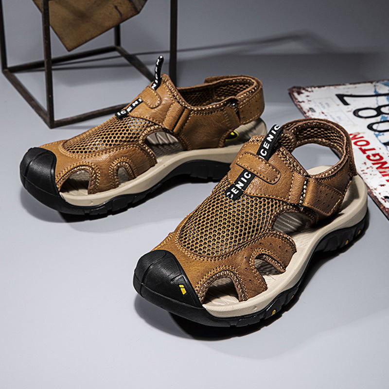 Damen Outdoor Sandalen Atmungsaktives Leder Rutschfest Schwarz - Norvielle
