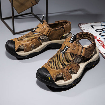 Damen Outdoor Sandalen Atmungsaktives Leder Rutschfest Schwarz - Norvielle