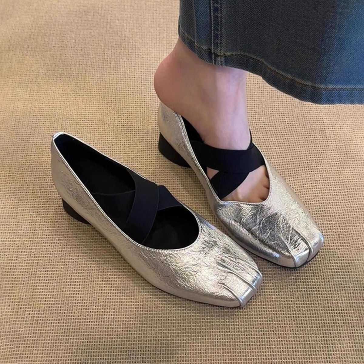 Damen Mokassins Elegant Leder Zehenschutz