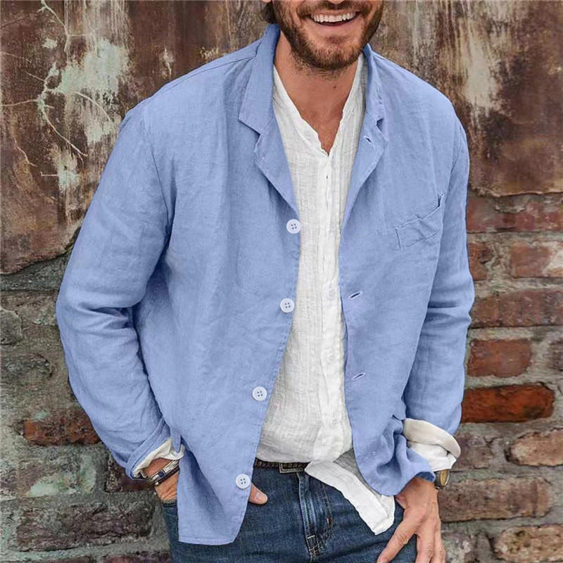Herren Leinenjacke Knöpfe Beige Sommer Modern wird zu Herren - Norvielle