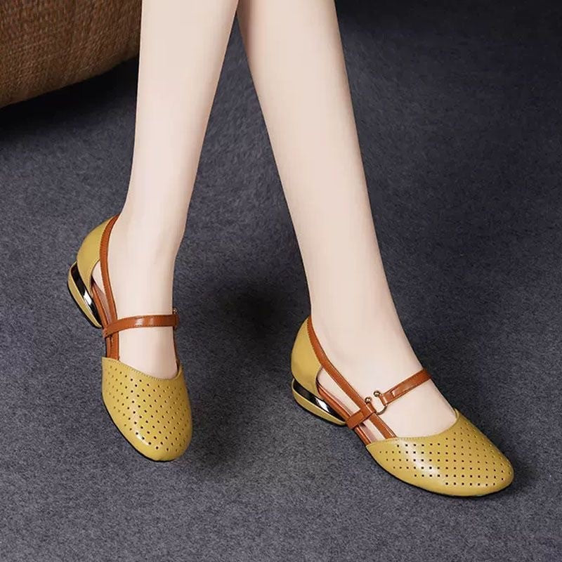 Damen Ballerinas Elegante Perforation Doppelriemen - Norvielle