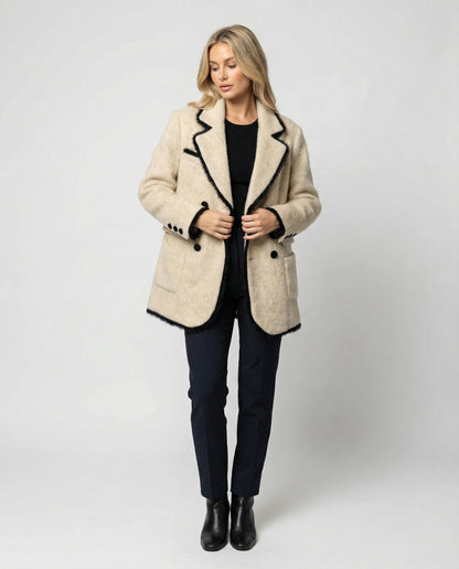 Damen Flauschjacke Doppelreiherschließer Blazer