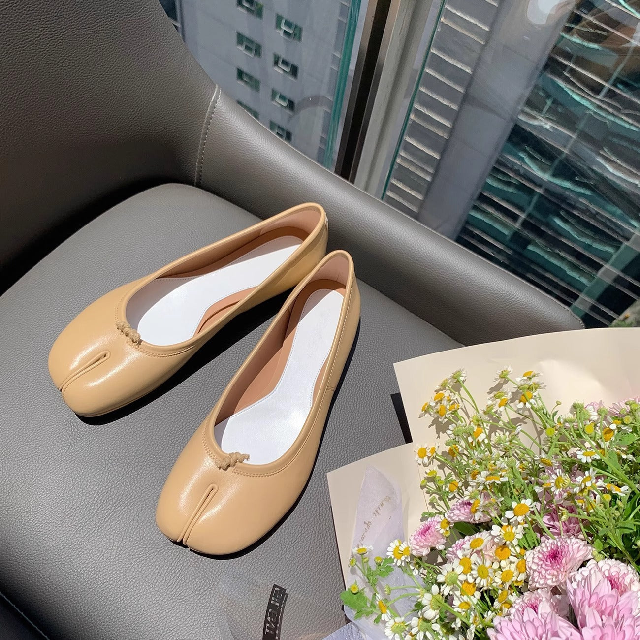 Damen Ballerinas Glänzend Mit Schleife