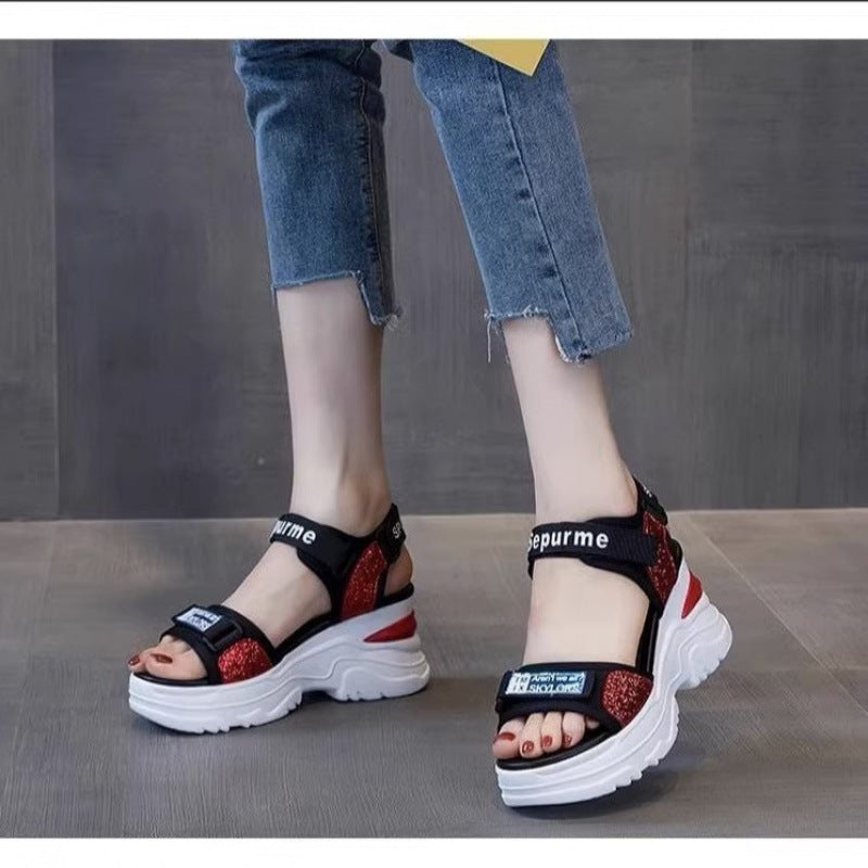 Damen Plateau-Sandalen Sportlich Verstellbare Riemen