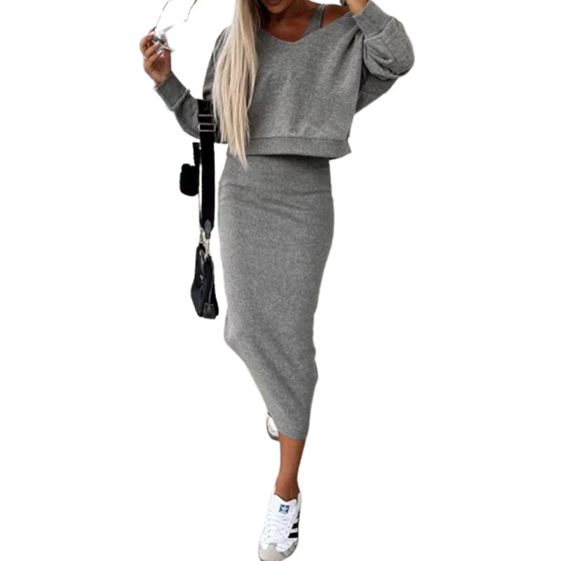 Damen Pullover Set mit Midi Rock aus Kaschmir Casual