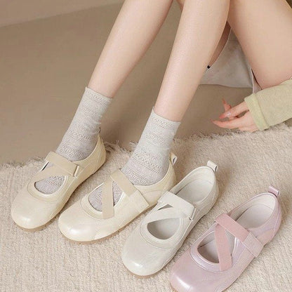 Damen Ballerinas Weich Bequem Klettverschluss